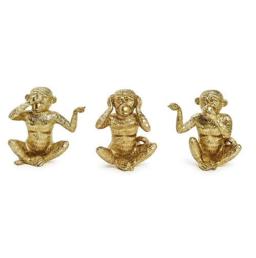Golden Monkeys Set of 3 Includes Hear No Evil, See No Evil, Speak No Evil Monkey