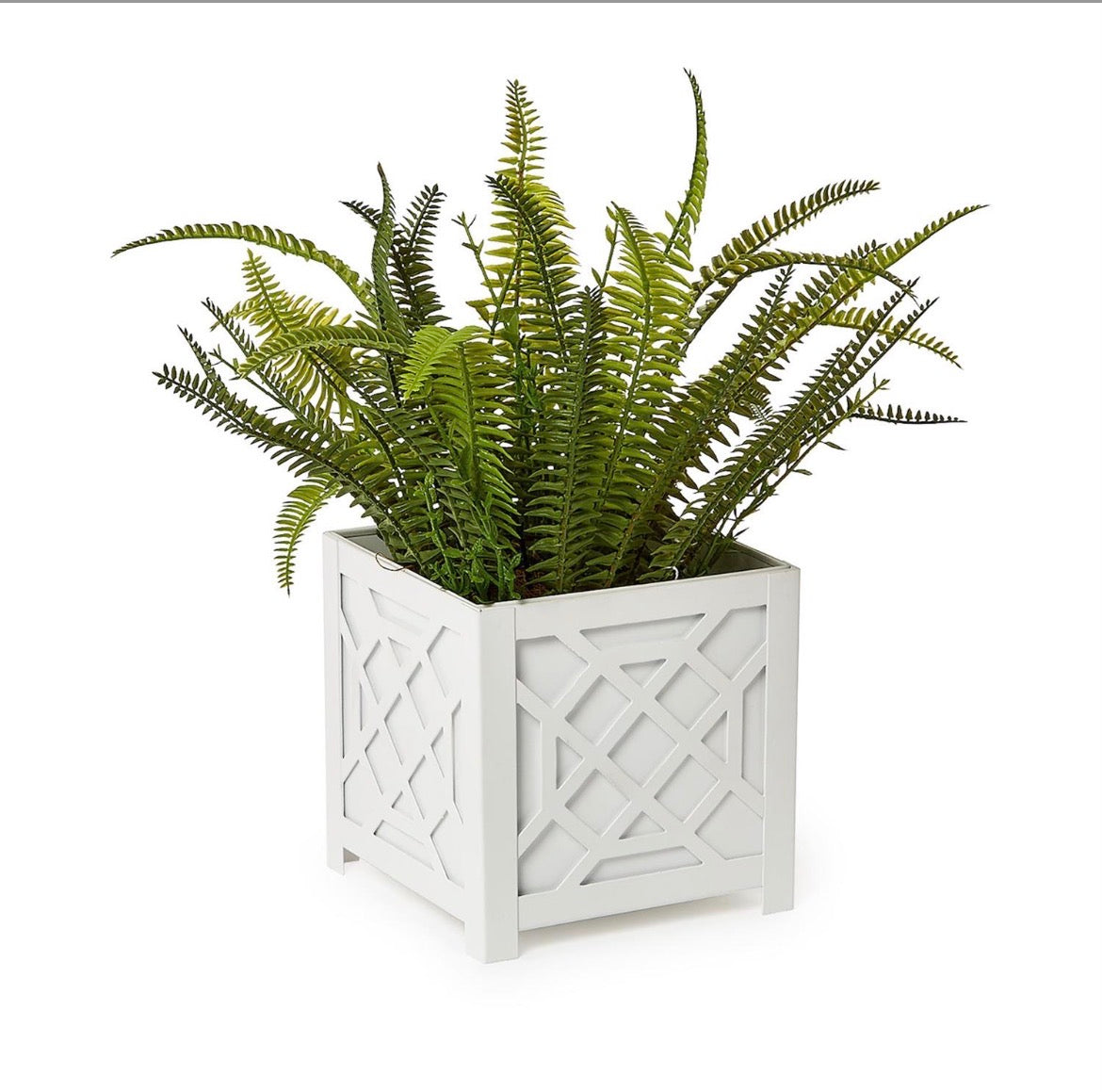 Laser Fretwork Square Metal Planter-10” White