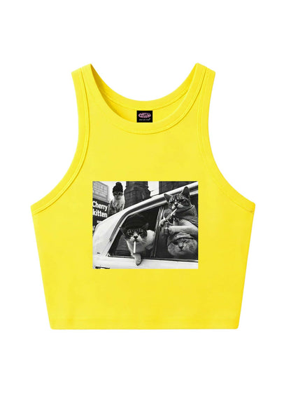 Cats Smoke In Car Y2K Crop Tank Top Cherrykitten