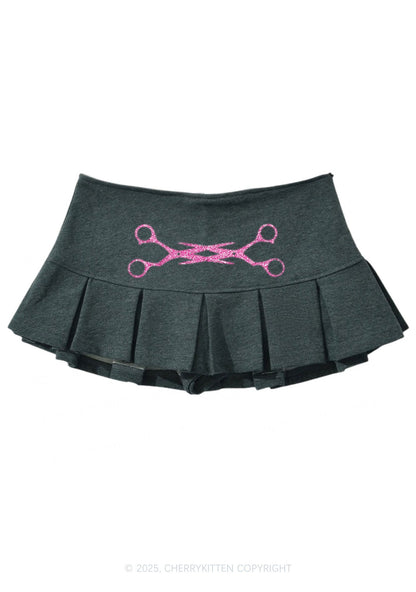 Glitter Pink Scissor Pride Y2K Mini Pleated Skirts Cherrykitten