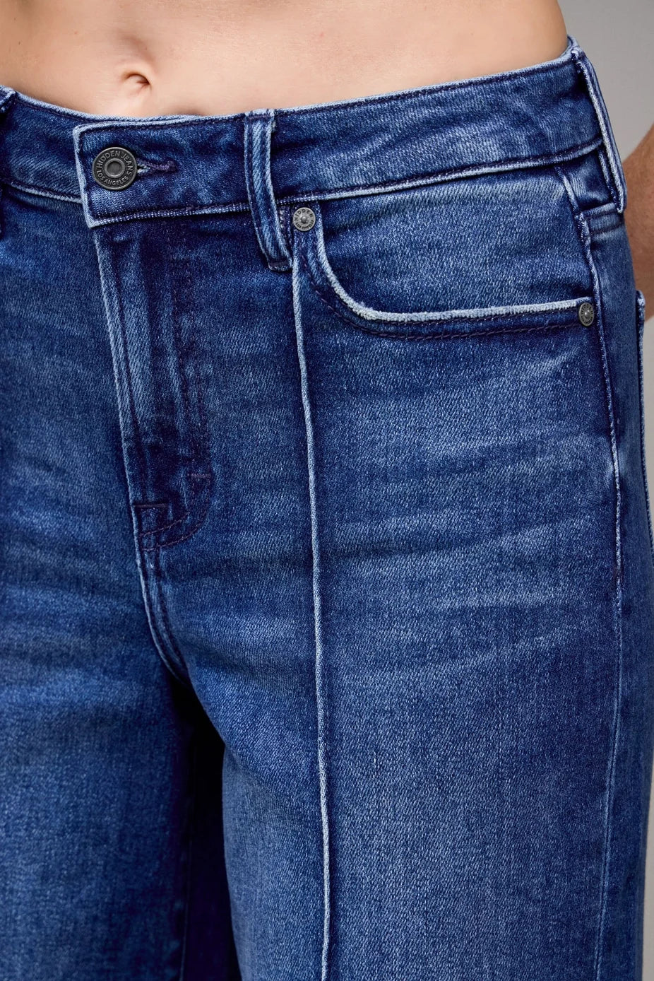 Pintuck 32" - Dark Wash High Rise Wide Leg