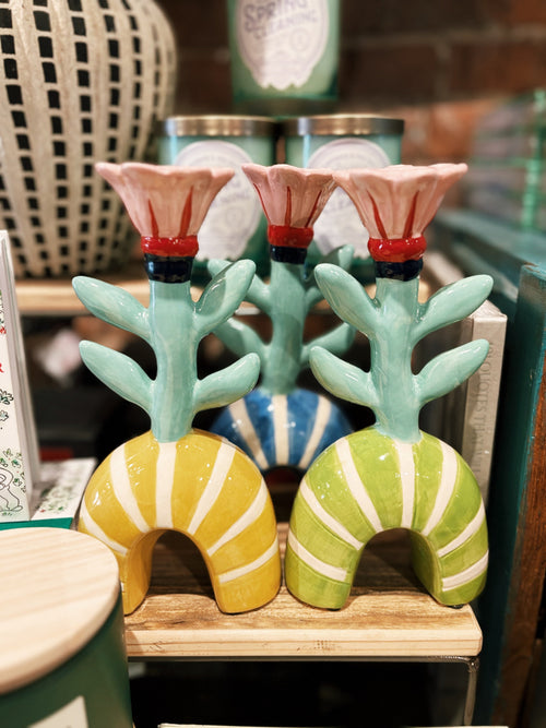 Ceramic Flower Taper Candle Holders