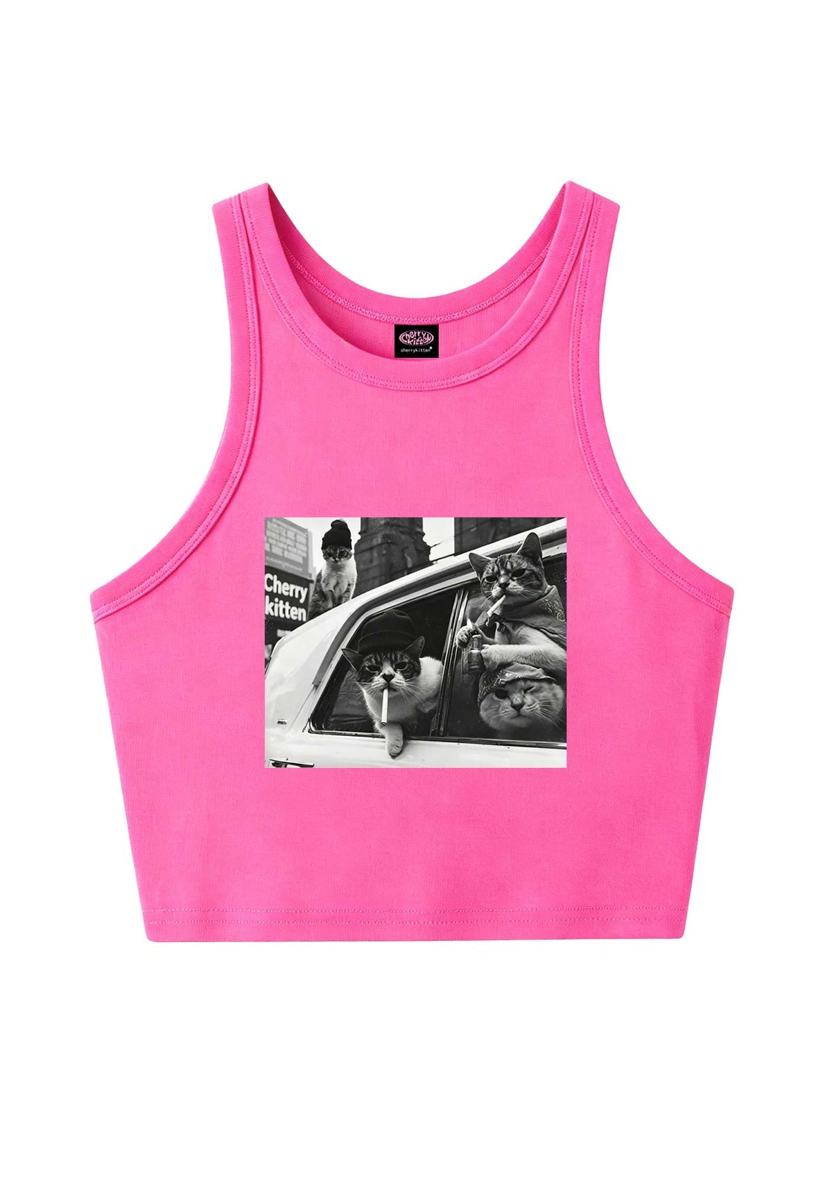 Cats Smoke In Car Y2K Crop Tank Top Cherrykitten