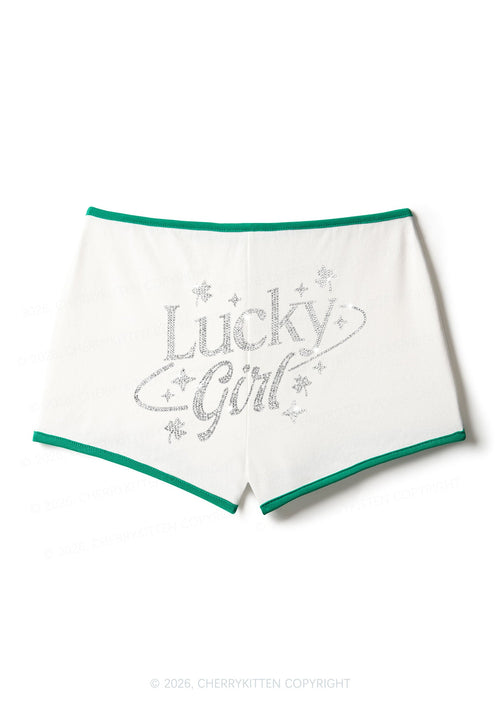 Rhinestone Lucky Girl St Patricks Y2K Booty Shorts Cherrykitten