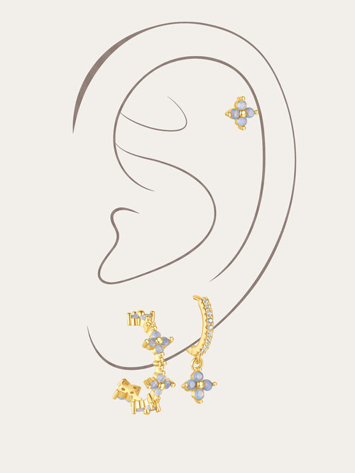 KOSINER 18K Gold Plated Light Blue Four-Petal Flower Set