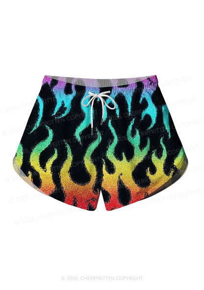 Rainbow Flame Pride Y2K Print Men Beach Shorts Cherrykitten