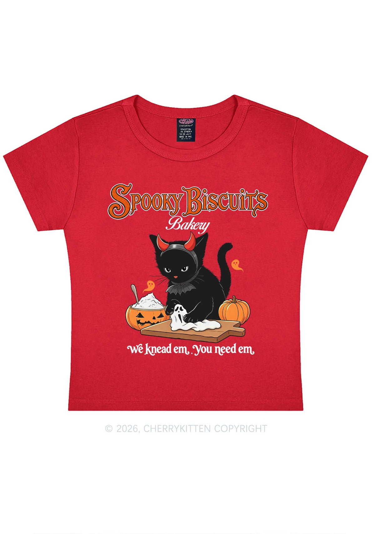 Halloween Black Cat Spooky Biscuits Y2K Baby Tee Cherrykitten