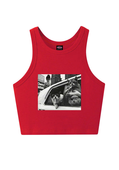 Cats Smoke In Car Y2K Crop Tank Top Cherrykitten