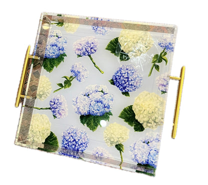 Hydrangea Acrylic Tray with Gold Handles