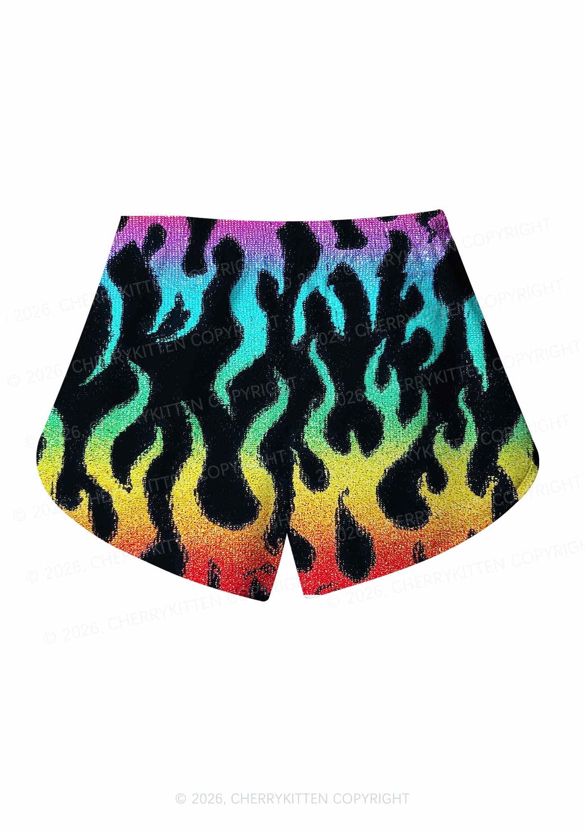 Rainbow Flame Pride Y2K Print Men Beach Shorts Cherrykitten