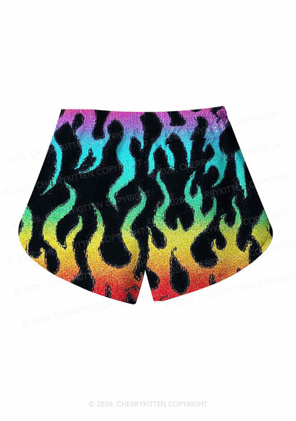 Rainbow Flame Pride Y2K Print Men Beach Shorts Cherrykitten