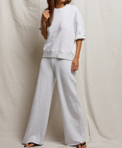 REBECCA COTTON SHORT SLEEVE SWEATSHIRT-Heather Grey