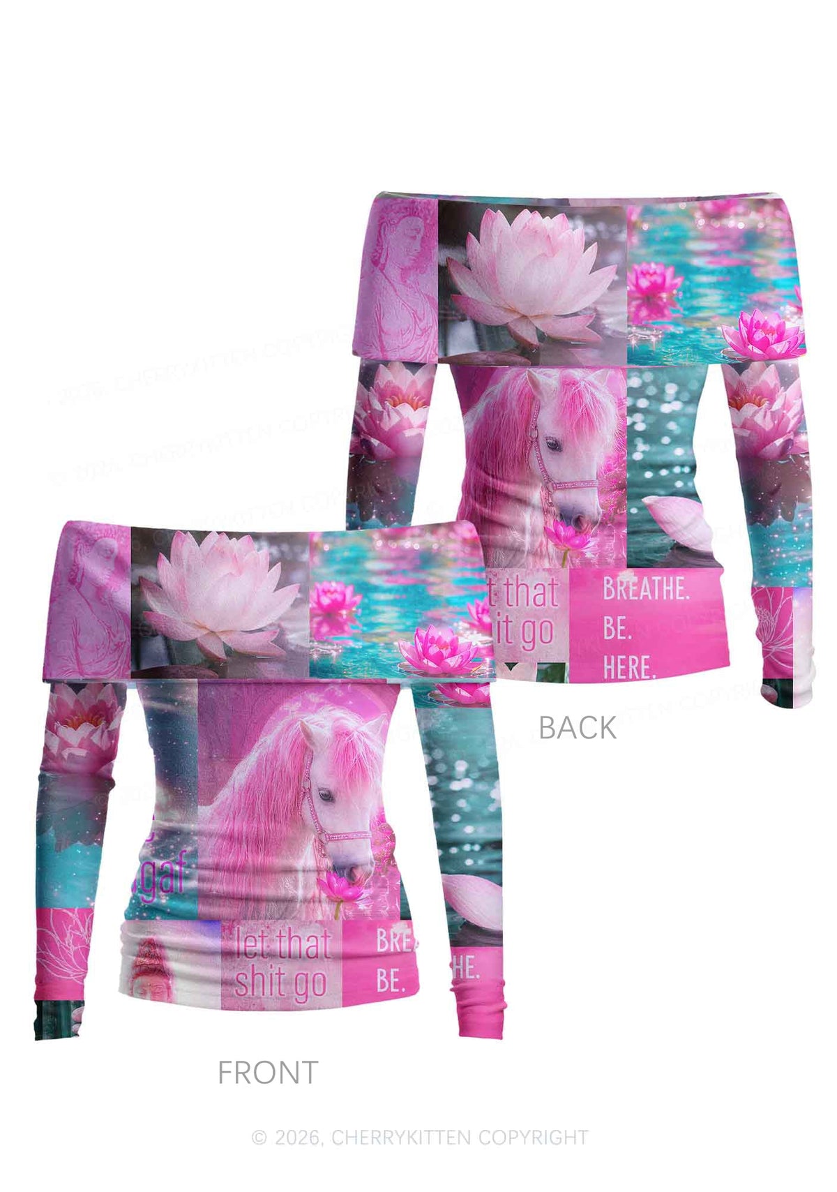 Let That Shxt Go Y2K Off Shoulder Fold Over Knit Top Cherrykitten