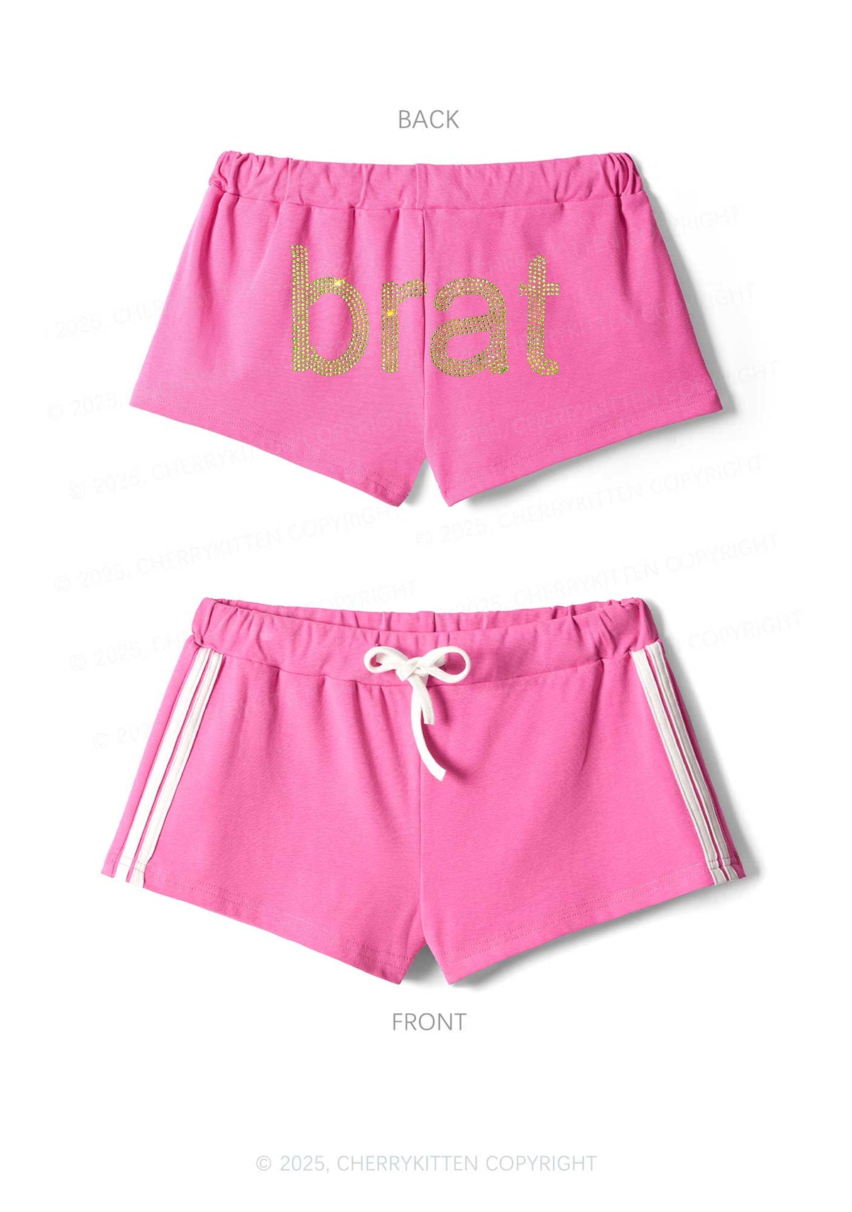 Rhinestone Green Brat Y2K Drawstring Mini Shorts Cherrykitten