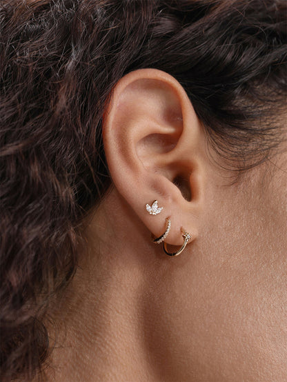 KOSINER 14K Solid Gold Delicate Marquise Trio Flat Back Stud