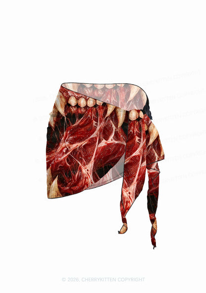 Halloween Blood Fangs Y2K Print Bikini Set Cherrykitten