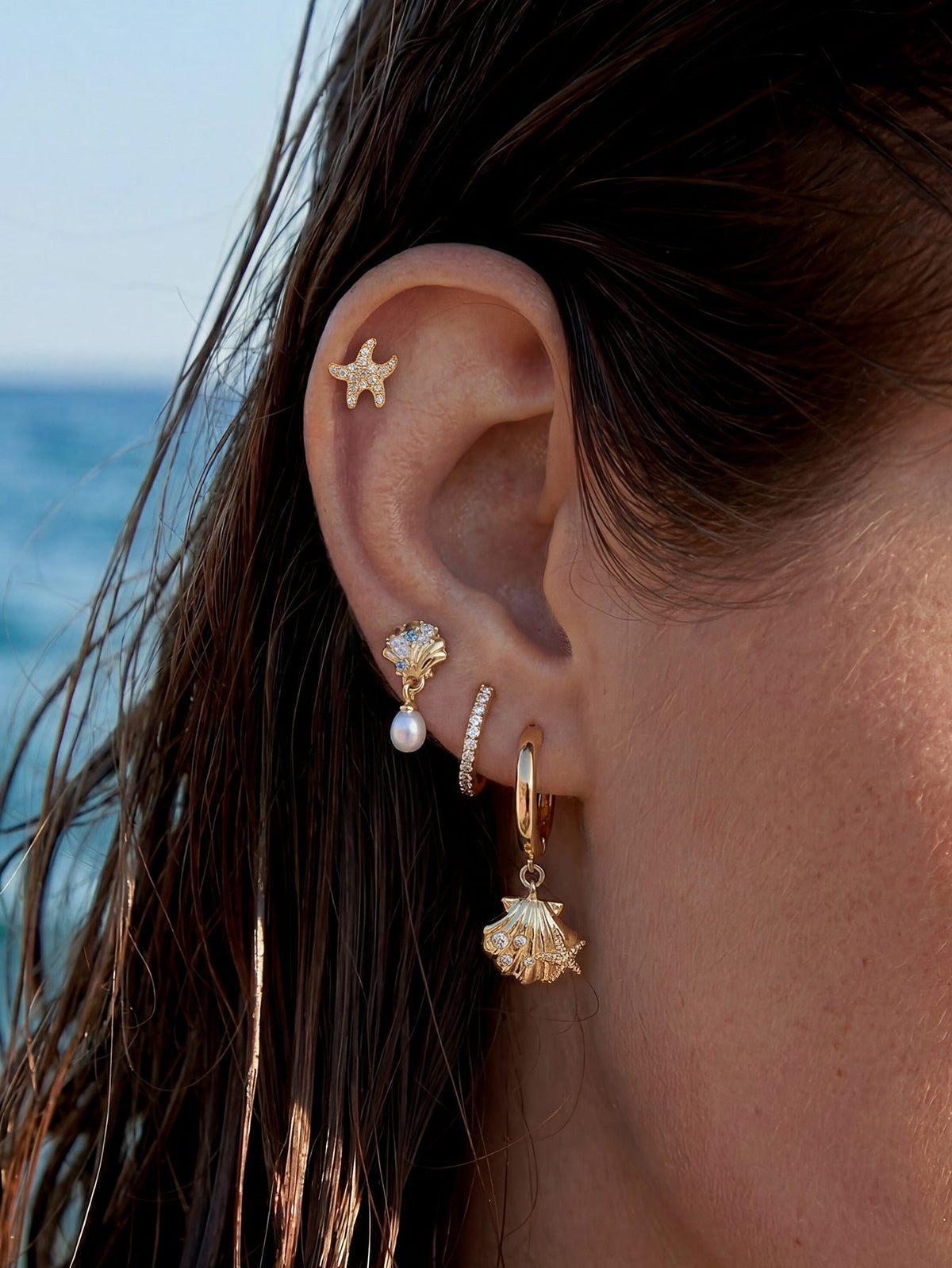 KOSINER Seaspritz 925 Sterling Silver Cute Seastar Flat Back Stud