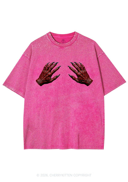 Halloween Satan Hands Y2K Shirts Washed Tee Cherrykitten