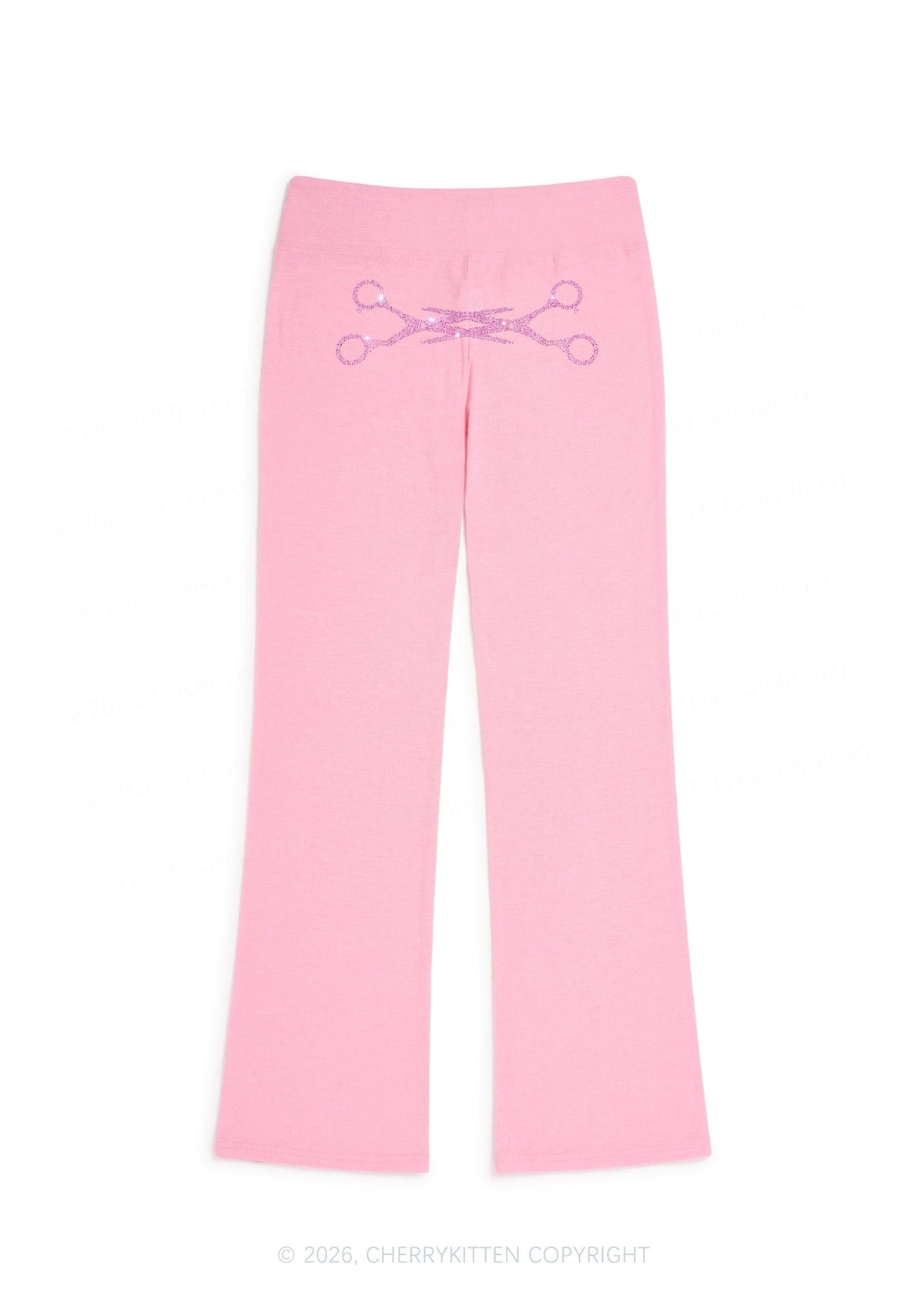 Rhinestone Pink Scissor Pride Y2K Low Rise Drawstring Flare Pants Cherrykitten