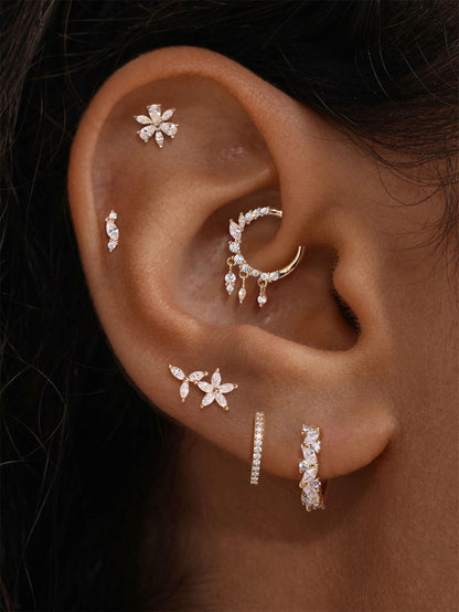 KOSINER Marquise 14K Solid Gold Marquise Petal Flat Back Stud