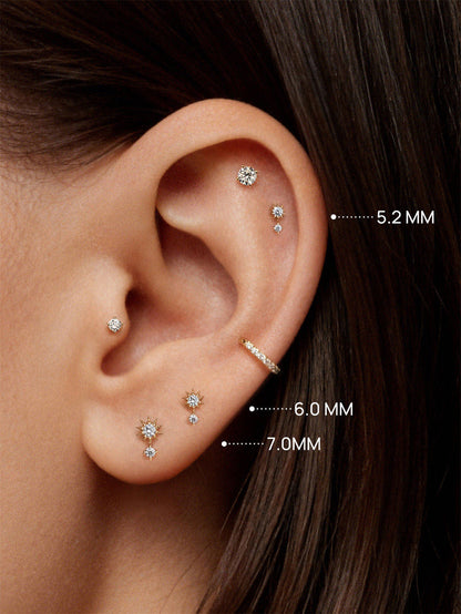 KOSINER 14K Solid Gold 6MM Delicate Sunflower Flat Back Stud