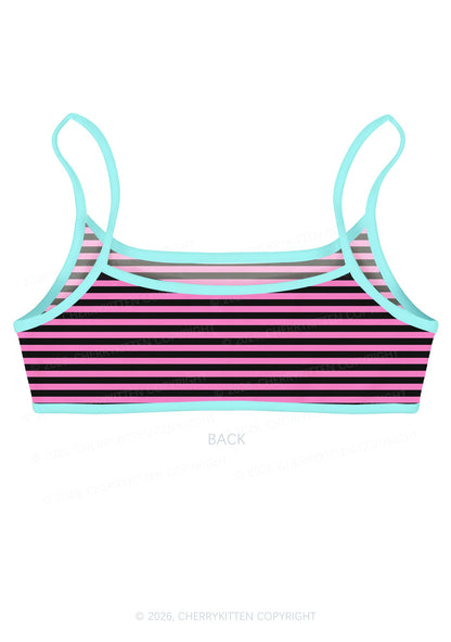 Pink And Black Stripes Y2K Print Super Crop Cami Cherrykitten