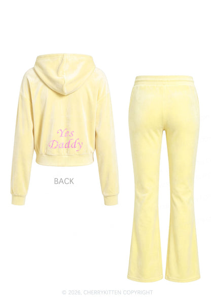 Rhinestone Yes Daddy Y2K Velvet Tracksuit Set Cherrykitten