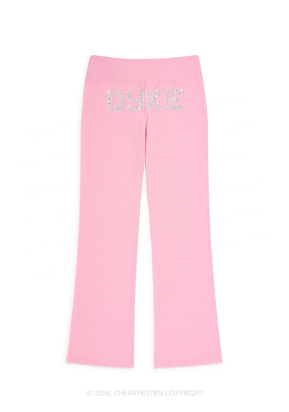 Rhinestone Dyke Pride Y2K Low Rise Drawstring Flare Pants Cherrykitten