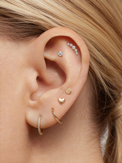 KOSINER 14K Solid Gold Dainty Pave Crescent Flat Back Stud