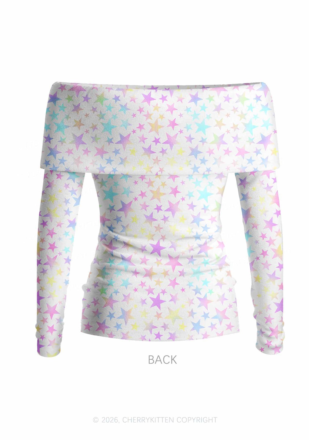 Pastel Star Alpha Male Y2K Off Shoulder Fold Over Knit Top Cherrykitten