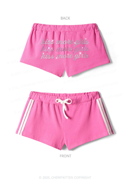 Rhinestone Kiss More Girls Pride Y2K Drawstring Mini Shorts Cherrykitten