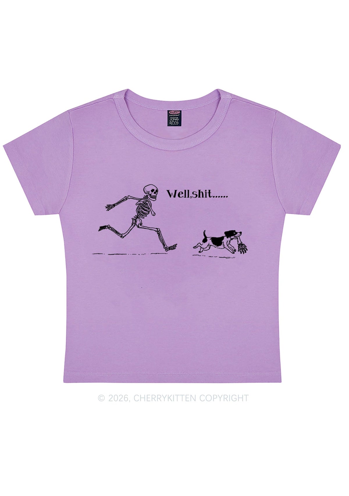 Halloween Well Shxt Skeleton Dog Y2K Baby Tee Cherrykitten