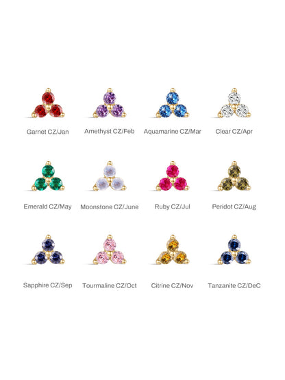 KOSINER 14K Solid Gold Trinity Birthstone Flat Back Stud