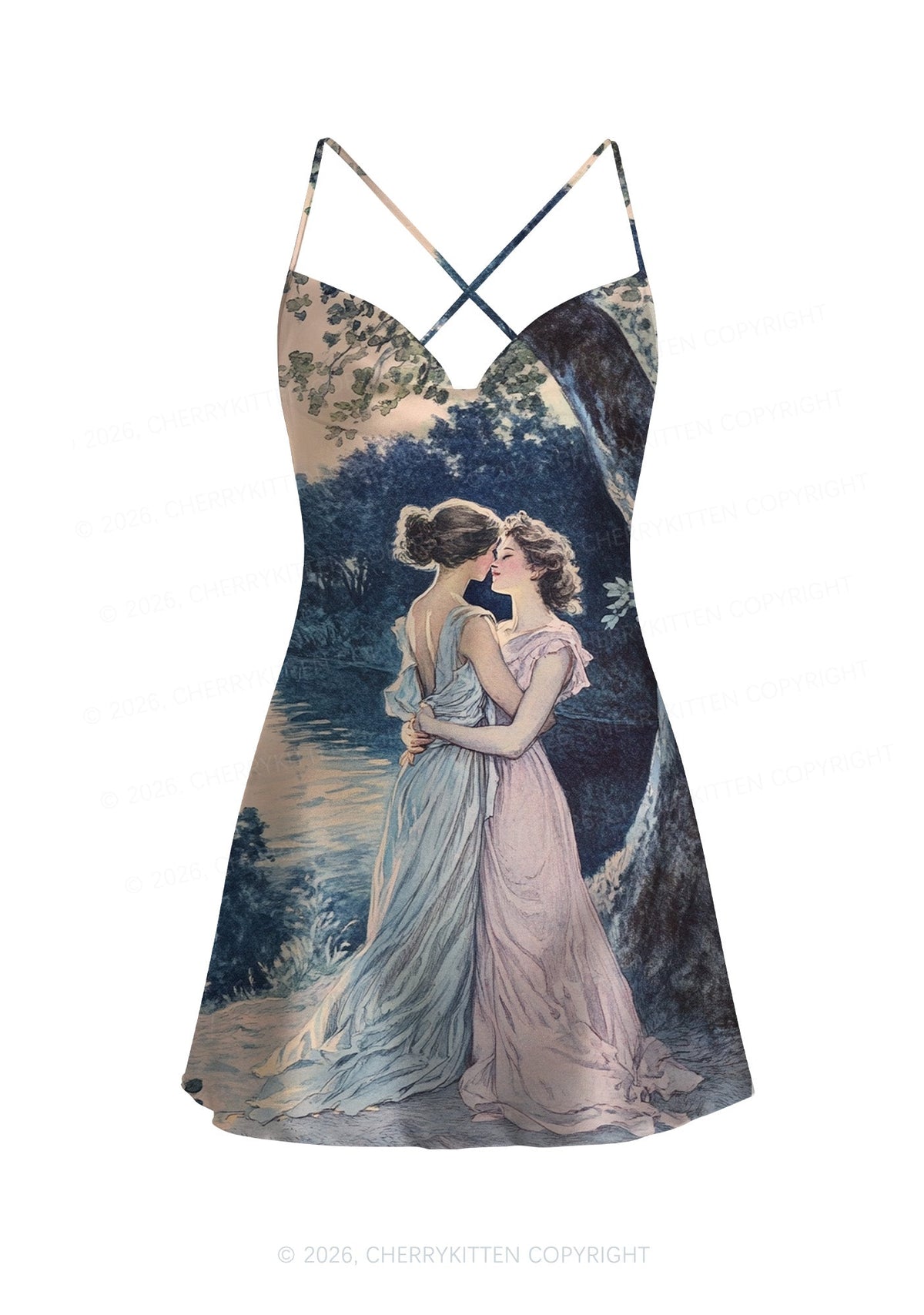 Best Friends Pride Y2K Print Satin Cowl Neck Slip Dress Cherrykitten
