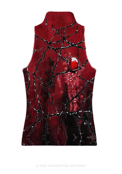 Thorned Ruby Y2K Knit Turtleneck Tank Top Cherrykitten