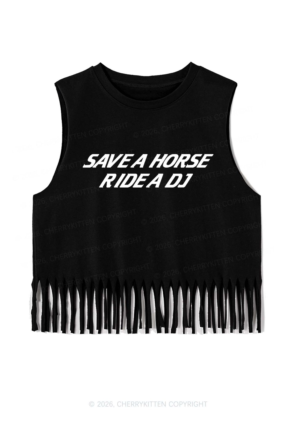 Save Horse Ride DJ Y2K Fringe Tank Top Cherrykitten