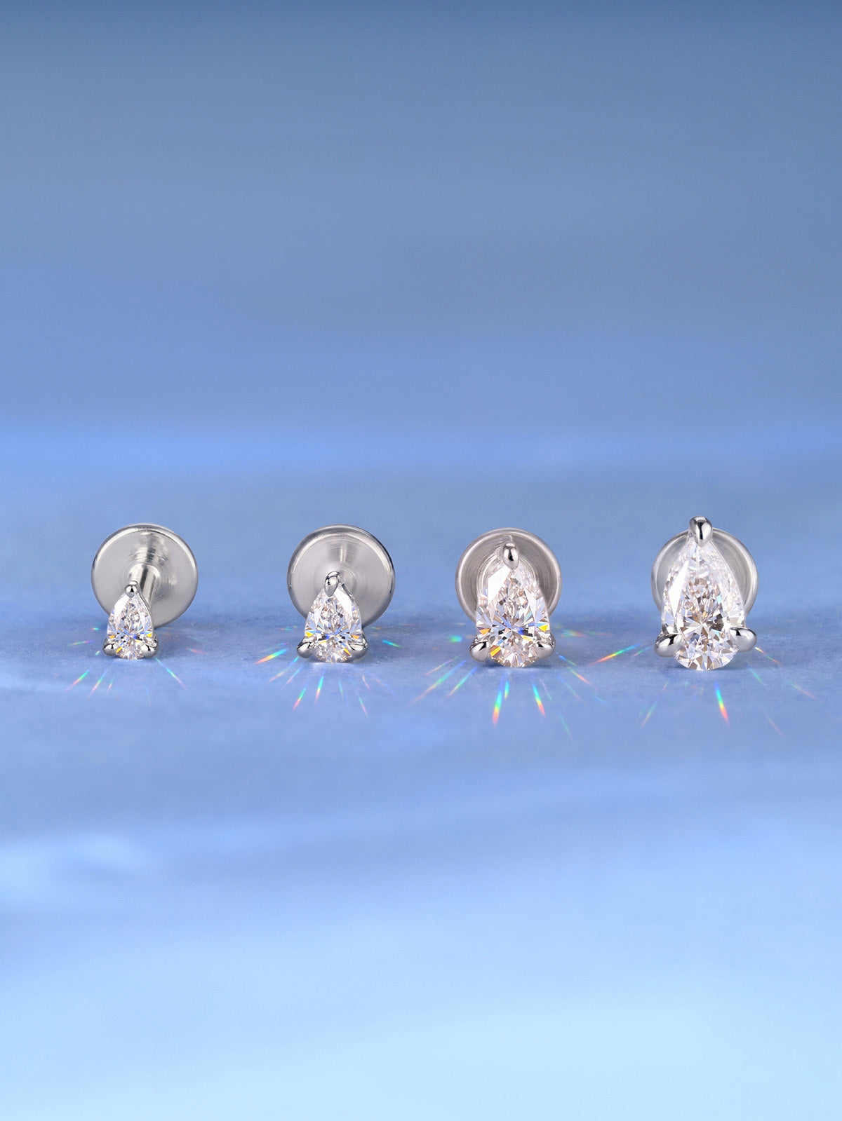 KOSINER 14K Solid Gold Pear Lab-Grown Diamond Flat Back Stud