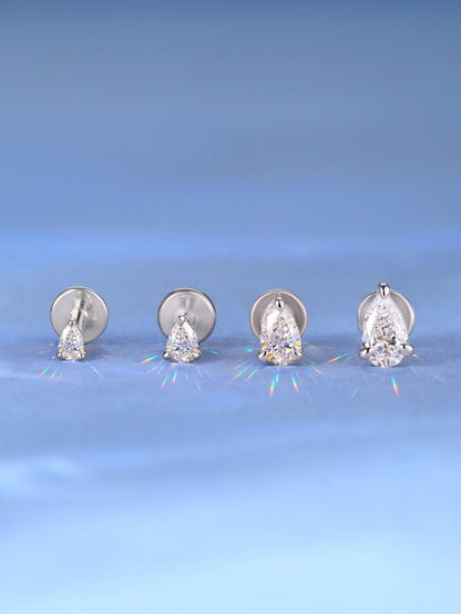 KOSINER 14K Solid Gold Pear Lab-Grown Diamond Flat Back Stud