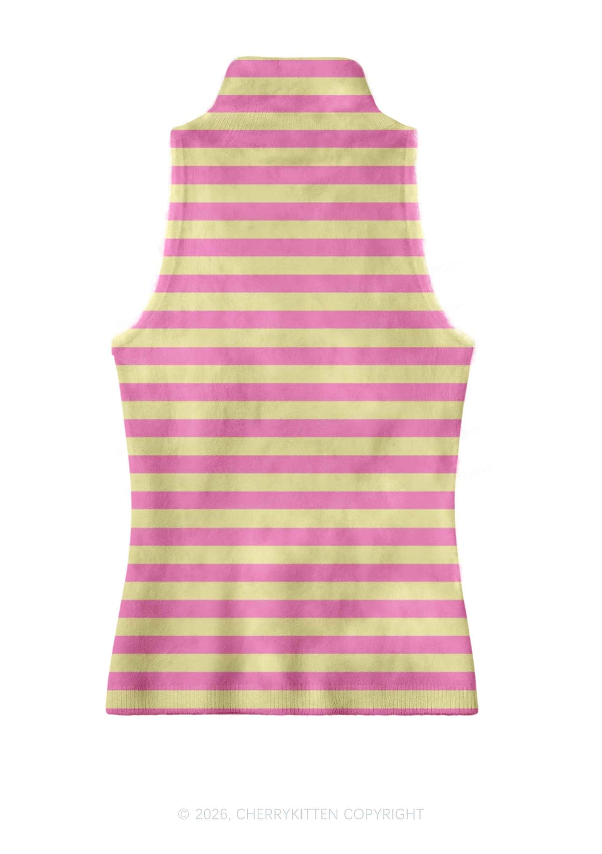 Pink Yellow Stripes Y2K Knit Turtleneck Tank Top Cherrykitten