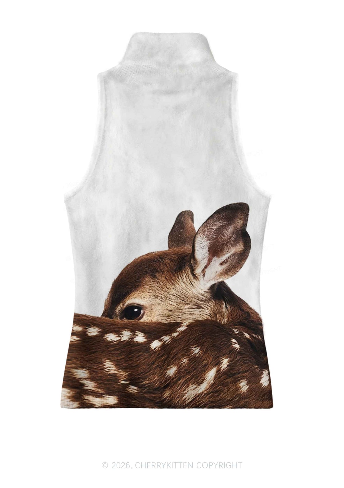 Spotted Fawn Deer Y2K Knit Turtleneck Tank Top Cherrykitten