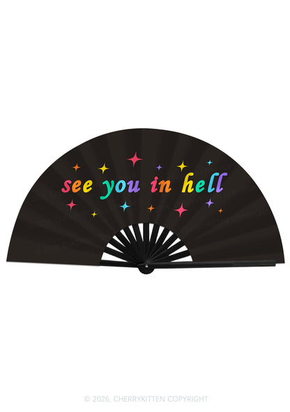 See You In Hell Pride Y2K Rave Hand Fan Cherrykitten