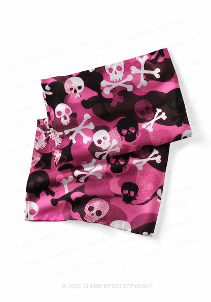 Halloween Pink Camouflage Skull Y2K Print Square Bandana Cherrykitten