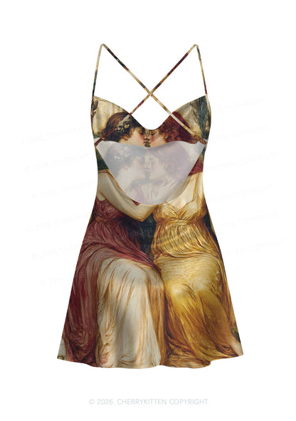 Lesbian Girlfriend Pride Y2K Print Satin Cowl Neck Slip Dress Cherrykitten