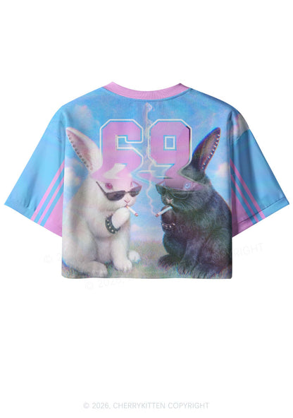 Smoking Punk Bunny Y2K Crop Sport Jersey Shirts Cherrykitten