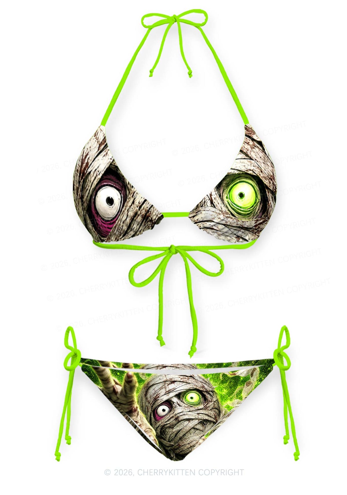 Halloween Crawling Mummy Y2K Print Bikini Set Cherrykitten