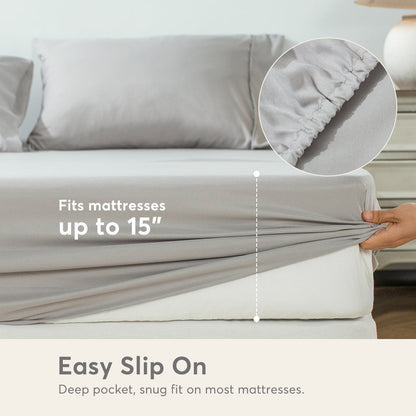 Kasentex Spring All Season Deep Pocket Fitted Sheet Set with Pillowcases, Room Decor, Graduation Gifts