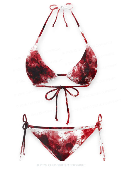 Halloween Blood Stains On White Y2K Print Bikini Set Cherrykitten