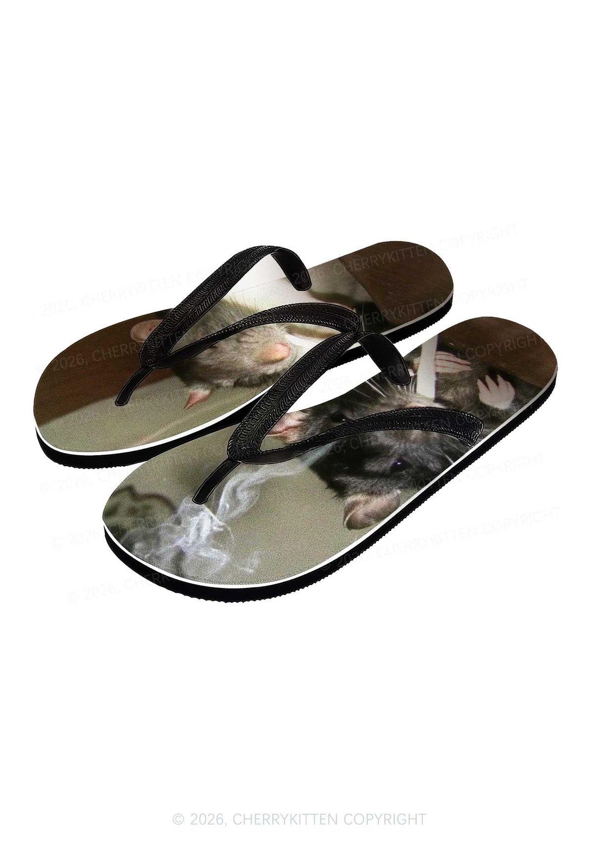 Smoking Rats Y2K Print Flip Flops Cherrykitten