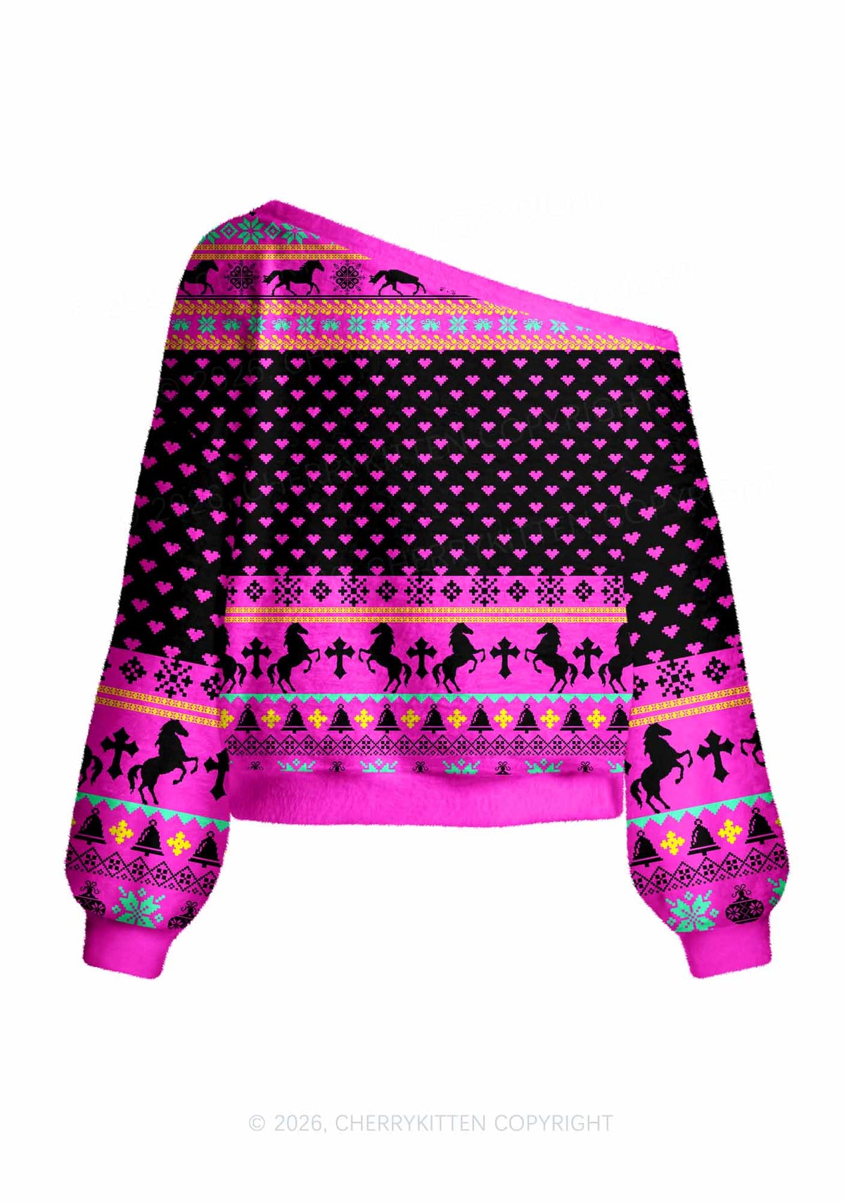 Orange Pony Y2K Off Shoulder Knit Sweatshirt Cherrykitten