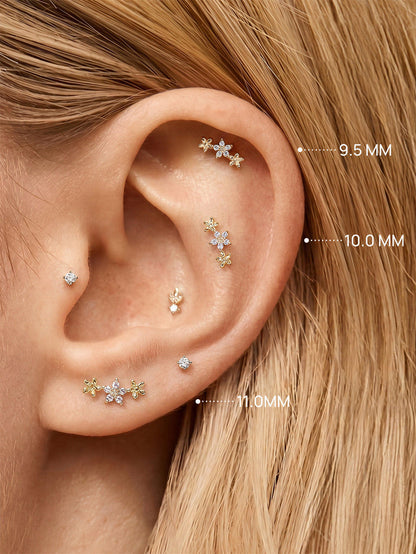 KOSINER 14K Solid Gold Elegant Flower Trio Flat Back Stud